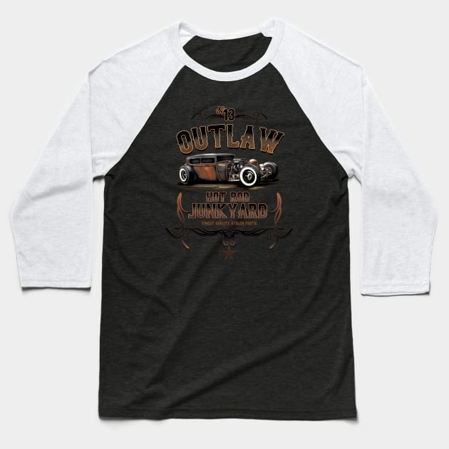 Hotrod Outlaw Junkyard Baseball T-Shirt by hardtbonez